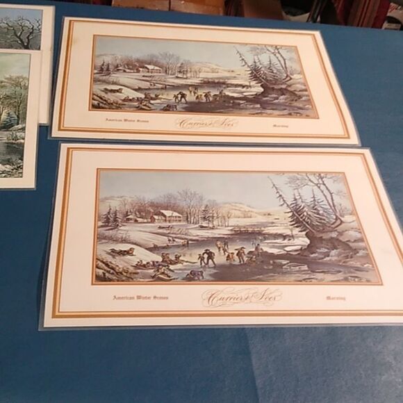 Currier and Ives Placemats Set (7) Mats Cottagecore Winter Farmhouse - Picture 7 of 11